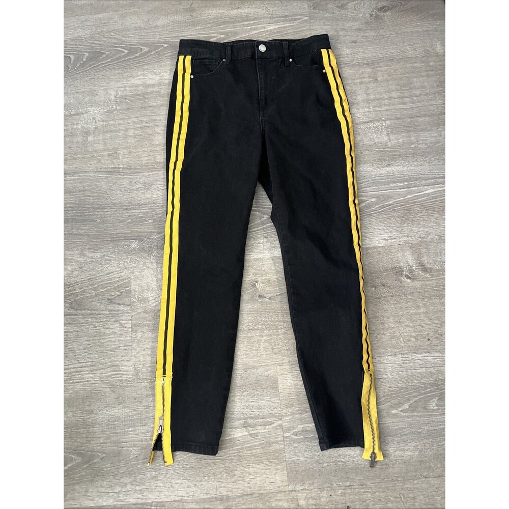 Tinseltown Women’s Black Jeans Yellow Side Stripes Size 7/28 Y2k